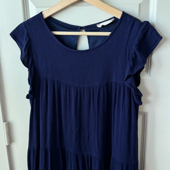 Altar’d State Flowy Navy Blue Tiered Short Sleeve Ruffle Mini Dress Size Small - Picture 3 of 4